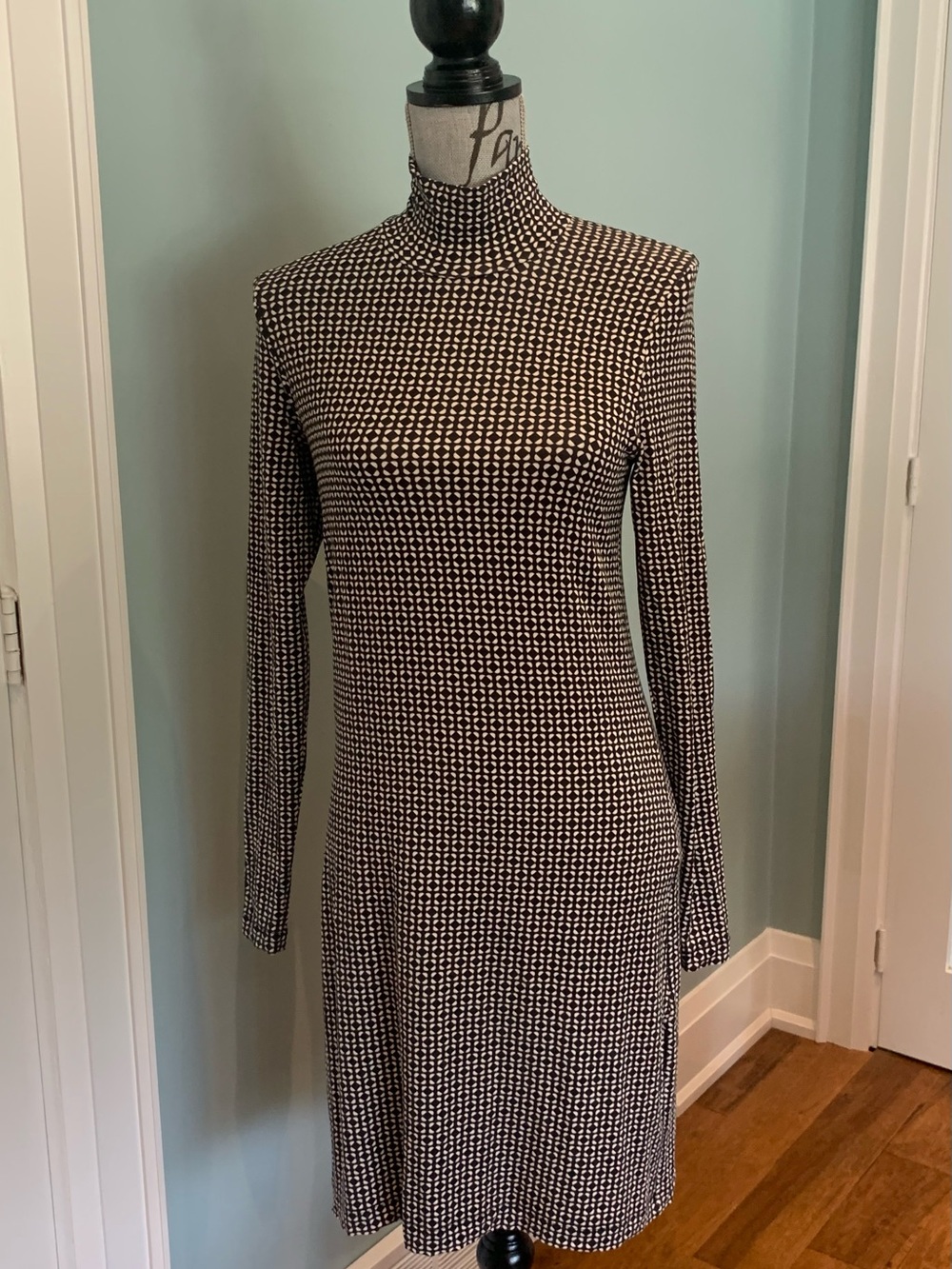 COS Long Sleeve Black and White Turtleneck Dress